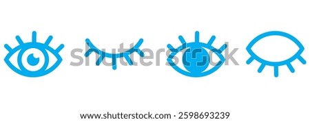 Eyes line icons. View and Eye icon set. See and unsee symbol. Show password. Open, closed, visible invisible concept, hidden password, icon vector symbol logo illustration line editable stroke.
