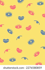 Eyes and lips pattern background illustration vector printablen clip art template banner layout