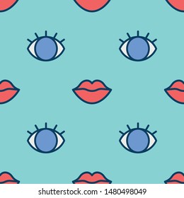 Eyes and lips seamless pattern. Vector Illustration