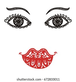Eyes and lips. Vector illustration.