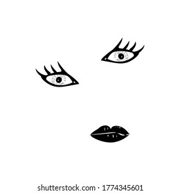 eyes, lips.isolated on a white background.vector.