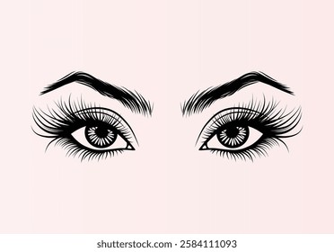 Eyes with long lashes and shaped brows illustration