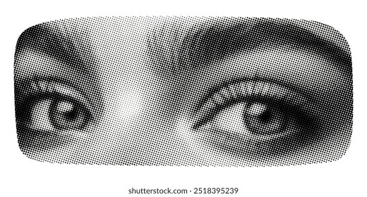 eyes look away isolated on white background retro grunge halftone dotted effect old newspaper magazine dots print cut-out face part collage element for mixed media design