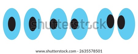 Eyes looking to one side. Sideways glance vector icon. Two eyes emoji. Cartoon eyes looking right, flip and they look left. Cute cartoon eyes illustration .