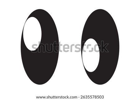 Eyes looking to one side. Sideways glance vector icon. Two eyes emoji. Cartoon eyes looking right, flip and they look left. Cute cartoon eyes illustration .
