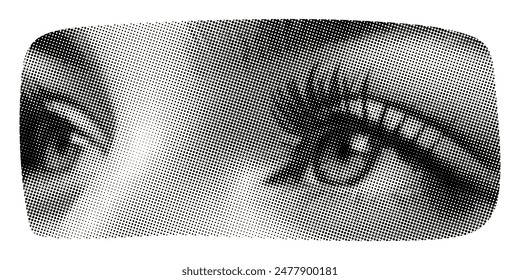 eyes looking part of face turned to the side isolated on white background retro pop art halftone grunge effect old newspaper print vintage cut-out collage element vision object