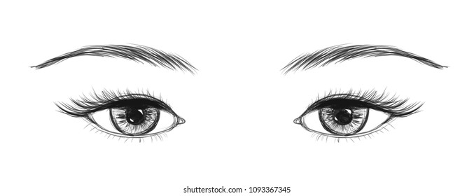 Eyes made in hand drawn technique.  Vector illustration.