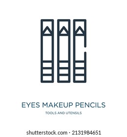 eyes makeup pencils thin line icon. makeup, brush linear icons from tools and utensils concept isolated outline sign. Vector illustration symbol element for web design and apps.