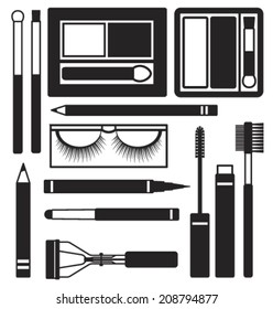 Eyes makeup silhouette icons vector set