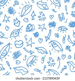Eyes modern line seamless repeat pattern vector hand drawn. Fabric textile, minimalist wallpaper, backdrop, trendy fashion design