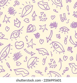 Eyes modern line seamless repeat pattern vector hand drawn. Fabric textile, minimalist wallpaper, backdrop, trendy fashion design