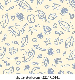 Eyes modern line seamless repeat pattern vector hand drawn. Fabric textile, minimalist wallpaper, backdrop, trendy fashion design