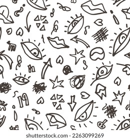 Eyes modern line seamless repeat pattern vector hand drawn. Fabric textile, minimalist wallpaper, backdrop, trendy fashion design