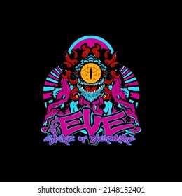 el diseño de la ilustración del logo del monstruo de los ojos para sukajan es un paño o camiseta tradicional japonés con camisetas dibujadas a mano digital Embroidery Men Casual de verano Hip Hop T Shirt Streetwear