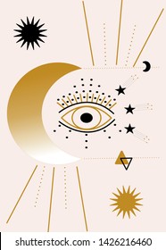 eyes and moon in a geometrical composition. Vector illustration. Vector elements