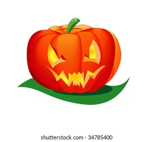Eyes and mouth cut out in pumpkin on white background. Vector