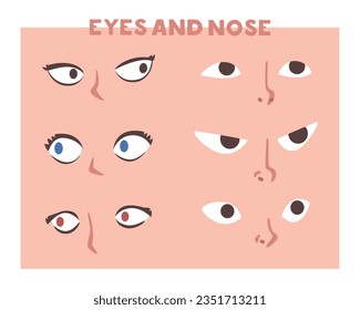 Eyes and Nose as Part of Human Face Vector Set