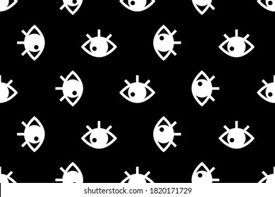 Ojos sobre el fondo negro sin soldadura para textiles, tela, ropa o envolturas de papel. Fondo de moda para folletos, folletos o impresos. Ilustración al estilo escandinavo