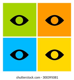 Ojos en un fondo de color. Plantilla de diseño. El juego de caracteres en el estilo de arte pop.