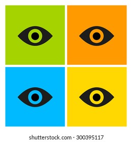Ojos en un fondo de color. Plantilla de diseño. El juego de caracteres en el estilo de arte pop.