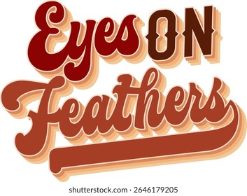 Eyes On Feathers. Birdwatching themed groovy script lettering. Ornate elements reflect a birdwatching vibe, complemented by earthy tones and warm hues, creating a cohesive and inviting aesthetic.
