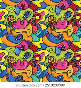 eyes on floer acid concept. unique abstract colorfull acid psychedelic. abstract repeatable seamless patern vector illustration