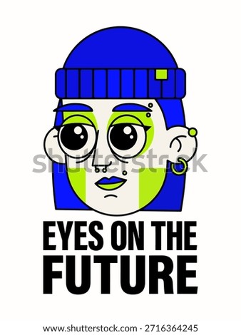 Eyes on the Future – Minimal Gen Z Cartoon Face Illustration with Bold Typography