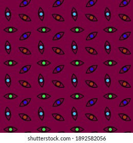 Eyes on a purple background, texture for design, seamless pattern, vector illustration