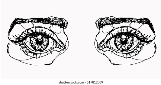 Eyes on white background. Eyes outline. Eyes doodle. Eyes illustration. Eyes vector. Eyes color. Eyes icon. Eyes isolated. Eyes girl. Eyes design. Eyes element. Eyes object. Eyes woman. Eyes eps10.