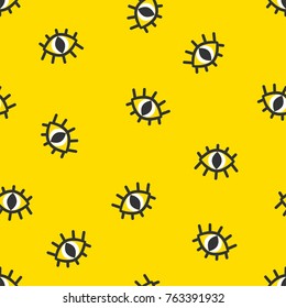 Eyes on yellow background. Seamless pattern. Vector illustration