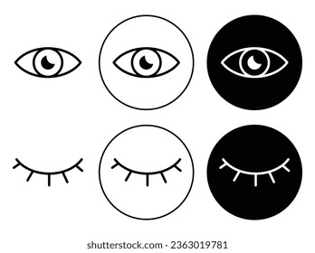 Eyes open and closed icon icon set in black filled and outlined style. suitable for UI designs