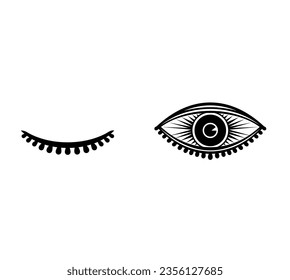 Eyes open and closed line art icon