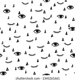 Eyes opened and blinked seamless pattern. Textile and surface creative design texture. Modern hipster collage template. 
