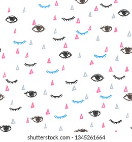 Eyes opened and blinked seamless pattern. Textile and surface creative design texture. Modern hipster collage template. 