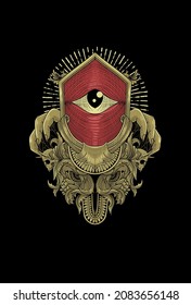 Eyes and ornament with small skull artwork illustration