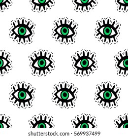 Eyes patches seamless pattern. Trendy pop art 90s style. Fashion textile background