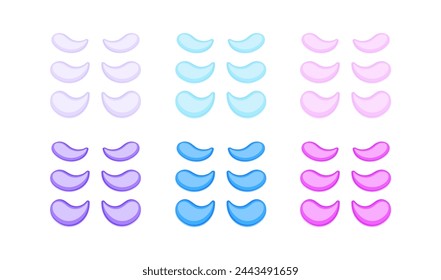 Eyes patches vector illustration. Cosmetic product for skin. Colored hydrogel patch under the eyes on a transparent background. Beauty design element for cosmetology and health care card and cover.