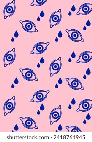 Eyes pattern background print art fabric textile template artwork tears, retro, vintage style editable