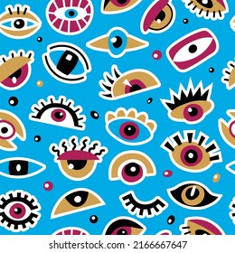 Eyes pattern. Colorful optical symbols eyes focused lens recent vector seamless background