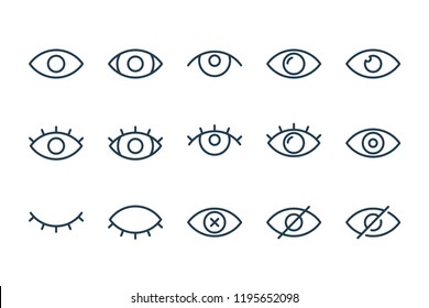 Eyes related line icons. View and eye vector linear icon set.