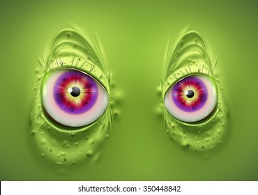 Eyes of a scary green monster, vector