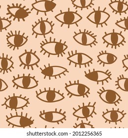 Eyes seamless drawing. Mystical boho style eyes, hand-drawn. Vector background with eyes, drawing with magical theme. Mystic graphic style. Bohemian art. Abstract hippie style.
