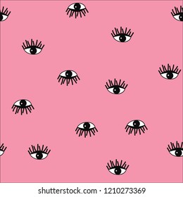 Eyes Seamless pattern. Exotic fashion trend and textile design. Repeated vector illustration.