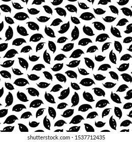 Eyes seamless pattern. Ink brush black shapes, paint smears vector illustration. Monochrome smudges texture. Wrapping paper with eyelids. Brushstroke stains backdrop. Textile, wallpaper