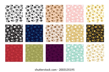 Eyes seamless pattern. Mystic eyes boho style. Large set, Vector background on the theme of magic and esoterics. Mystical graphic style. Turkish wallpaper. Bohemian art. Abstract, hippie style.
