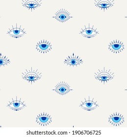 Eyes Seamless Pattern. Mystic Evil Eye Boho Print. Vector Background On The Topic Of Magic And Esotericism. Ethnic Protection Amulet. Turkish Wallpaper.