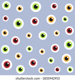 Eyes seamless pattern on blue background. Eyeballs iris concept vector illustration.