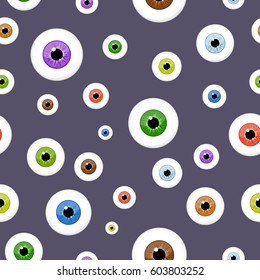 Eyes seamless pattern on blue background. Eyeballs iris concept vector illustration.