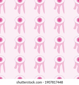 eyes seamless pattern with tear isolated on background. Line art vector illustration.