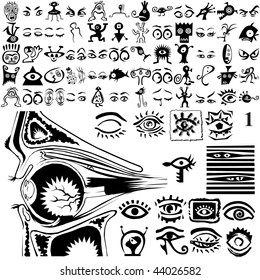 Eyes set of black sketch. Part 102-1. Isolated groups and layers.